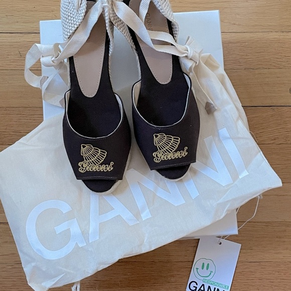 GANNI Embroidered Canvas Wedge Espadrilles - Women’s Size 38 (US 8) - New - Picture 2 of 13